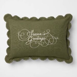 14" x 20" Embroidered Season's Greetings Pillow Green - Threshold™ Studio McGee